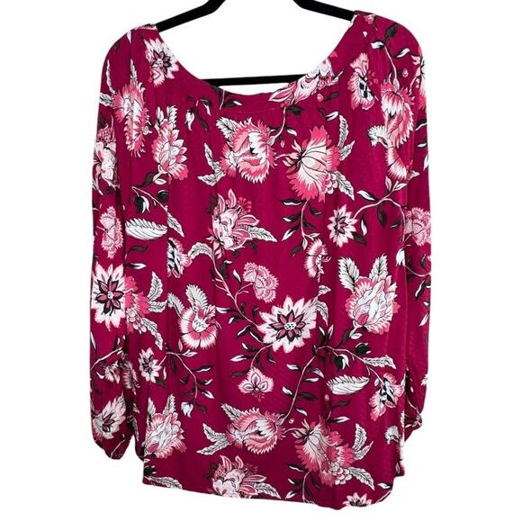LOFT Outlet Blouse Womens XXL Red/Pink Floral Balloon Sleeves V-Neck Blouse - Picture 9 of 9